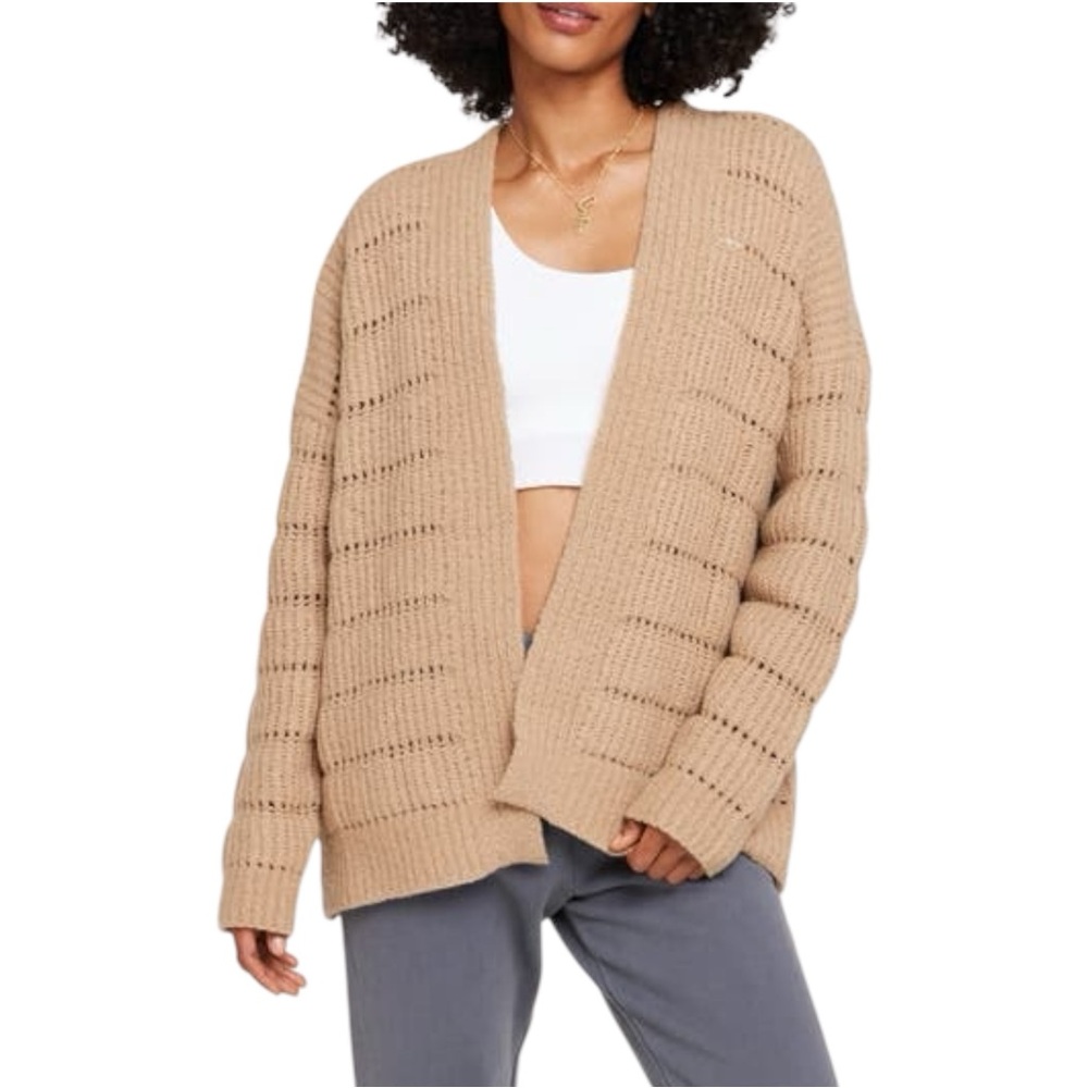 Spiritual Gangster Cassey Wool Blend Open Stitch Cardigan Tan Carmel Womens  NWT
